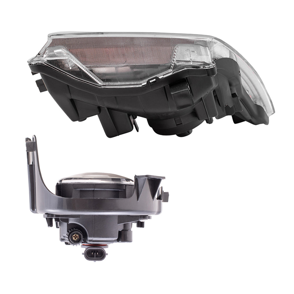 Brock Replacement Driver and Passenger Side Halogen Combination Headlights and Fog Lights 4 Piece Set Compatible with 2005-2008 Frontier with Plastic Bumper and 2005-2007 Pathfinder
