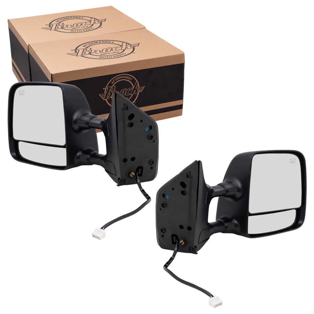 Brock Replacement Pair Set Side Tow Mirrors Power Heated Memory Telescopic Dual Arms Compatible with 2004-2015 Titan Pickup Truck 96302-ZR20E 96301ZR20E