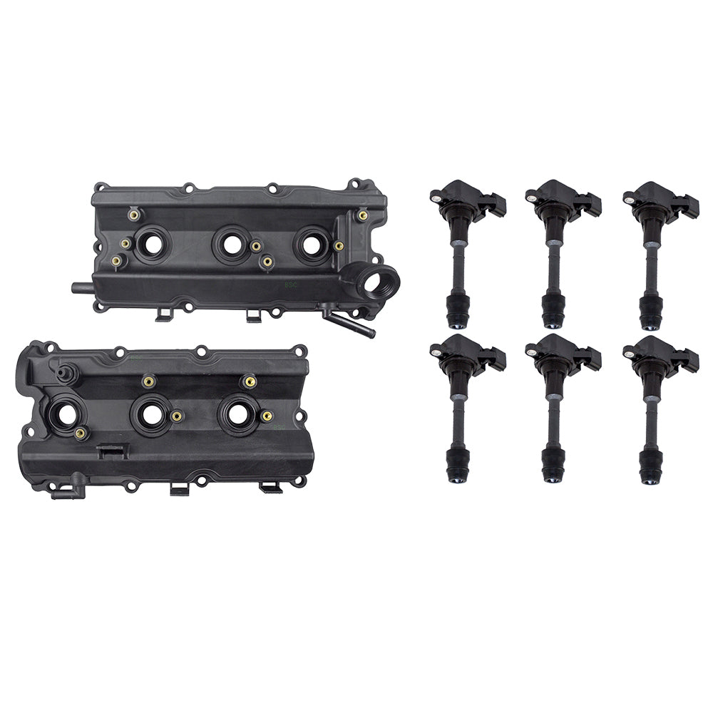 Brock Replacement Engine Valve Covers with 6 Ignition Coils Compatible with 03-06 FX35 G35 M35 350Z