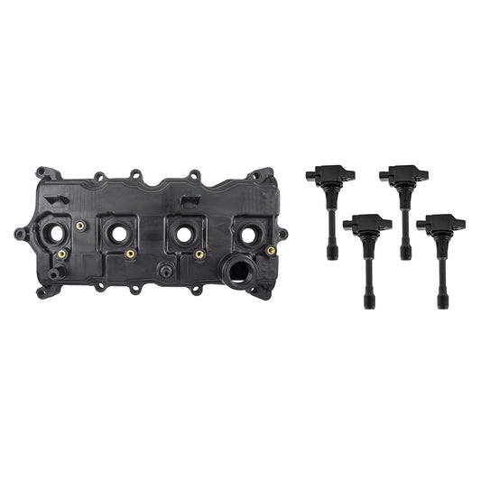 Brock Replacement Engine Valve Cover w/ Gasket & 4 Pc Set of Ignition Coils Compatible with 07-12 Altima Sentra 2.5L 13264-JA00A 22448-1KT1A