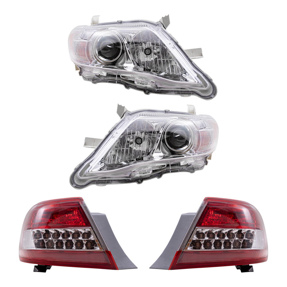 Brock Replacement Driver and Passenger Side Headlights with Clear Lens & Quarter Mounted Tail Lights 4 Piece Set Compatible with 2010-2011 Camry USA Built ONLY, Excluding SE