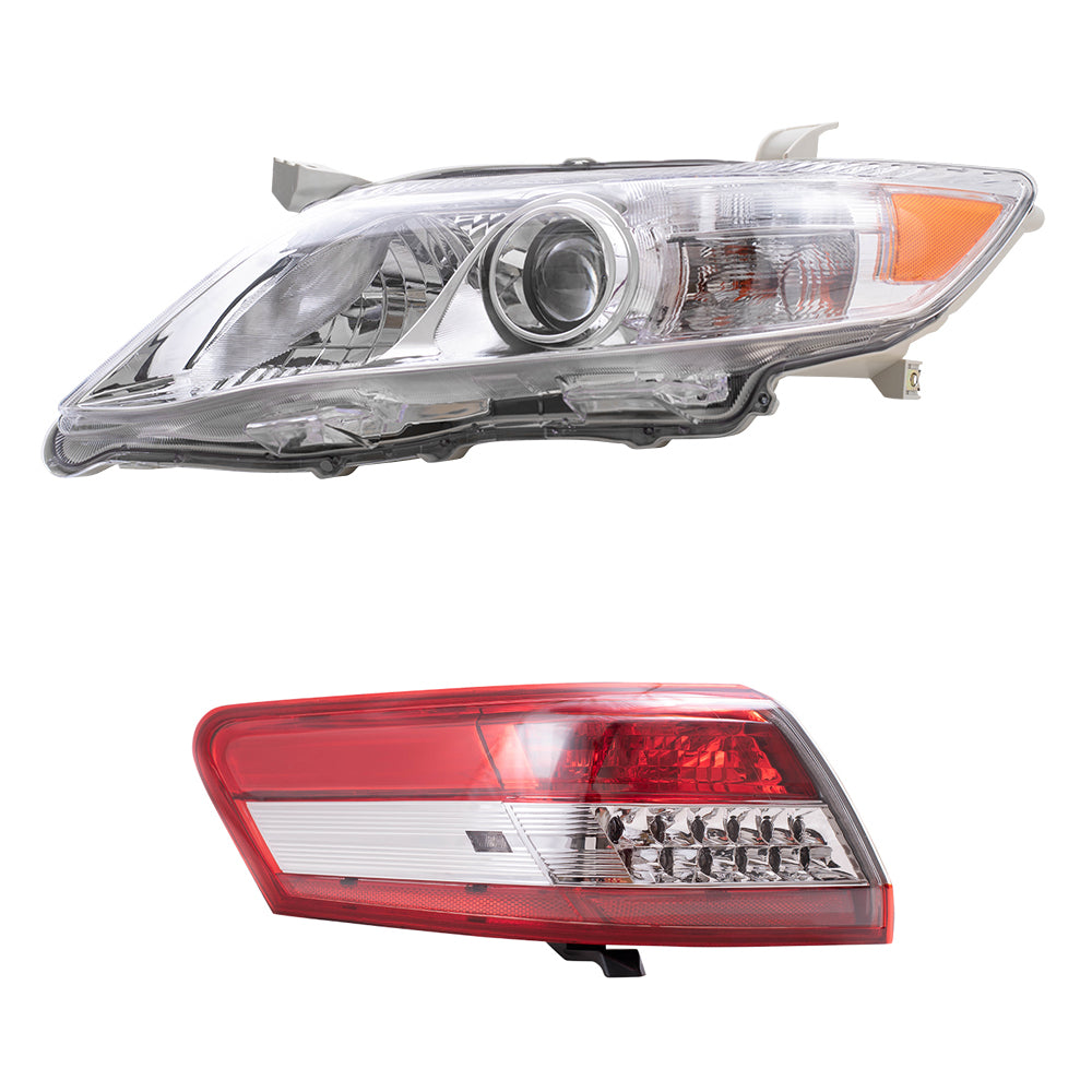 Brock Replacement Driver and Passenger Side Headlights with Clear Lens & Quarter Mounted Tail Lights 4 Piece Set Compatible with 2010-2011 Camry USA Built ONLY, Excluding SE