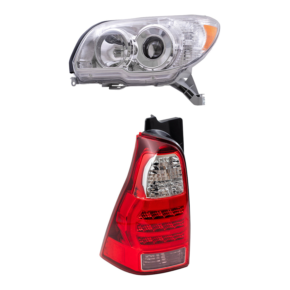 Brock Replacement Driver and Passenger Side Halogen Combination Headlight Units with Chrome Bezel and Tail Light Units 4 Piece Set Comaptible with 2006-2009 4Runner Limted/SR5