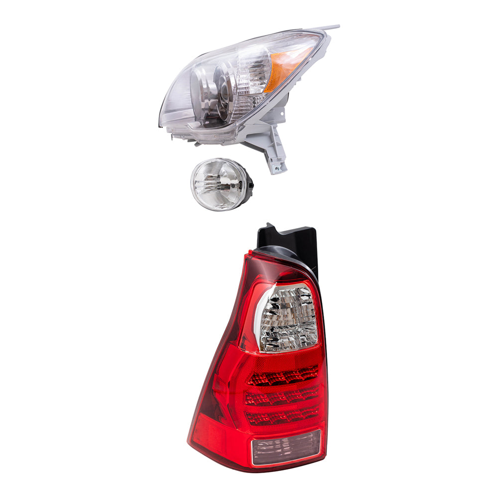 Brock Replacement Driver and Passenger Side Halogen Combination Headlights with Chrome Bezel, Fog Lights and Tail Lights 6 Piece Set Comaptible with 2006-2009 4Runner Sport