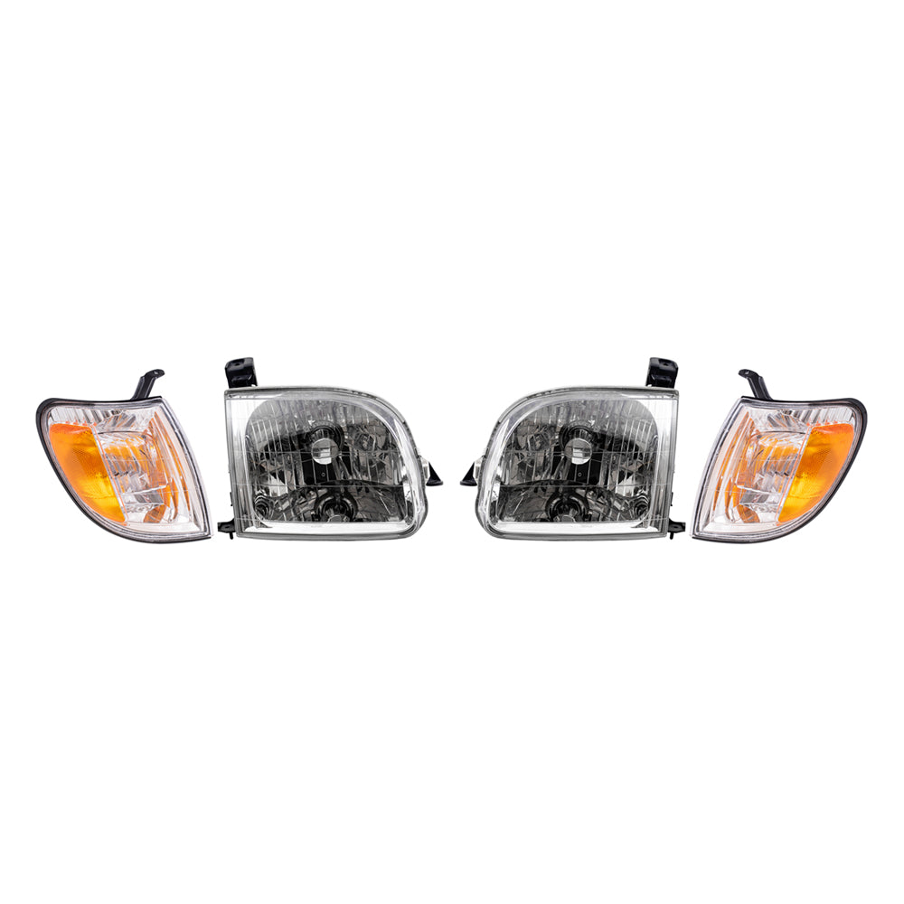Brock Replacement Driver and Passenger Side Halogen Headlight Assemblies and Signal Marker Light Assemblies 4 Piece Set Compatible with 2000-2004 Tundra Regular/Access Cab