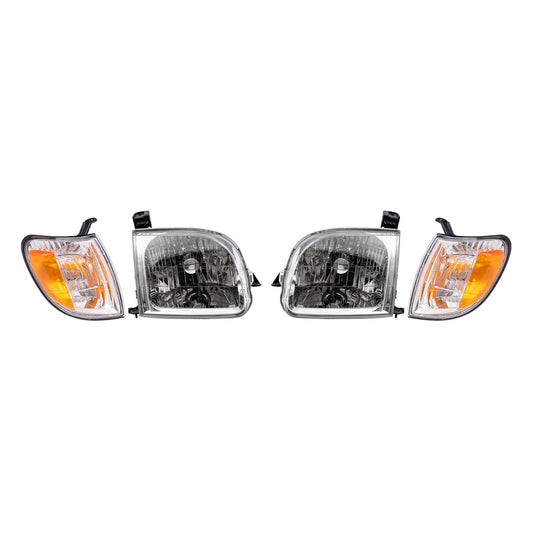 Brock Replacement Driver and Passenger Side Halogen Headlight Assemblies and Signal Marker Light Assemblies 4 Piece Set Compatible with 2000-2004 Tundra Regular/Access Cab