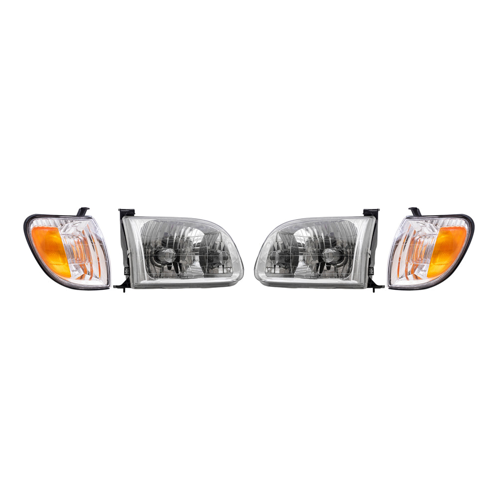 Brock Replacement Driver and Passenger Side Halogen Headlight Assemblies and Signal Marker Light Assemblies 4 Piece Set Compatible with 2000-2004 Tundra Regular/Access Cab