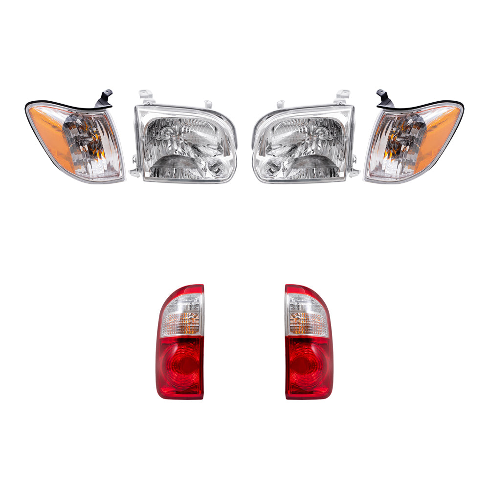 Brock Replacement Driver and Passenger Side Halogen Headlight Assemblies, Signal Light Assemblies & Tail Light Assemblies 6 Piece Set Compatible with 2005-2006 Tundra Double Cab with Standard Bed