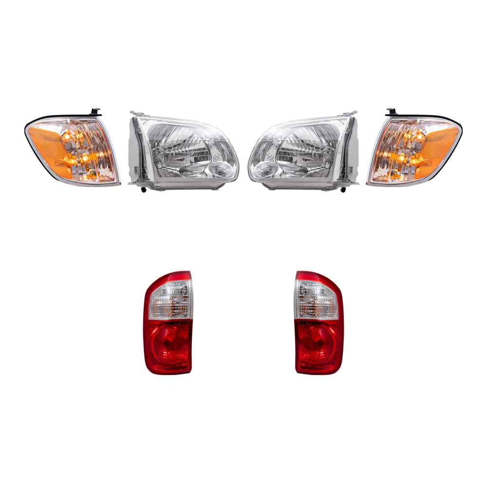 Brock Replacement Driver and Passenger Side Halogen Headlight Assemblies, Signal Light Assemblies & Tail Light Assemblies 6 Piece Set Compatible with 2005-2006 Tundra Double Cab with Standard Bed