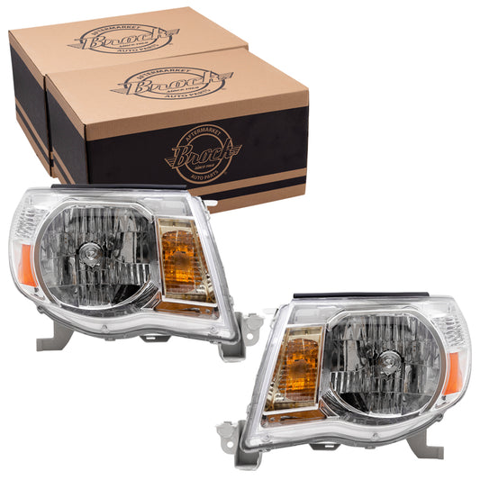 Headlight for 2005-2011 Tacoma w/ Bright Chrome Bezel 8111004163 Set