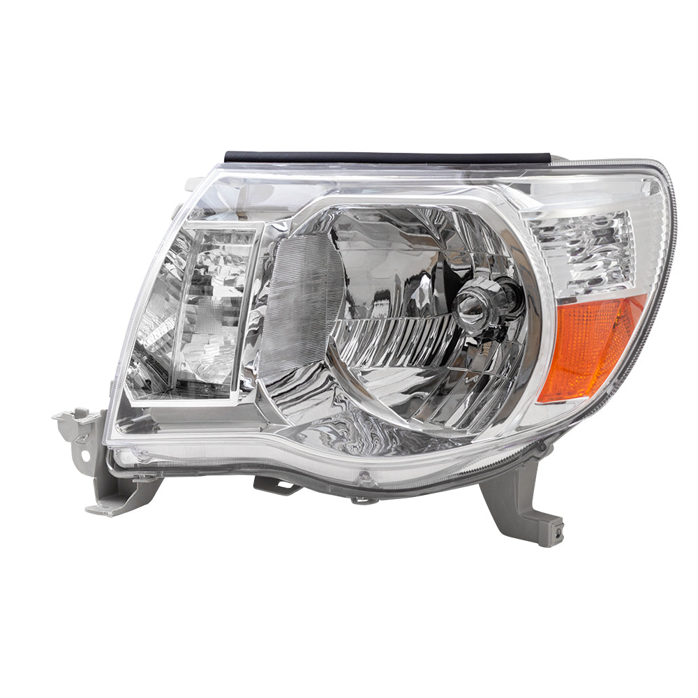 Brock Replacement Drivers Headlight with Bright Chrome Bezel Compatible with 2005-2011 Tacoma 8115004163