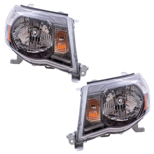 Brock Replacement Pair Set Headlights Headlamps w/ Black Chrome Bezels Compatible with Tacoma Pickup 8115004173 8111004173
