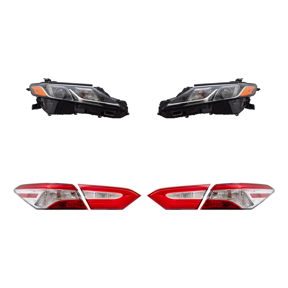 Brock Replacement Driver and Passenger Side Headlights and Tail Lights Quarter Mounted and Lid Mounted 6 Piece Set Compatible with 2018 Camry L/LE & 2018 Camry Hybrid LE