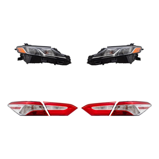 Brock Replacement Driver and Passenger Side Headlights and Tail Lights Quarter Mounted and Lid Mounted 6 Piece Set Compatible with 2018 Camry L/LE & 2018 Camry Hybrid LE