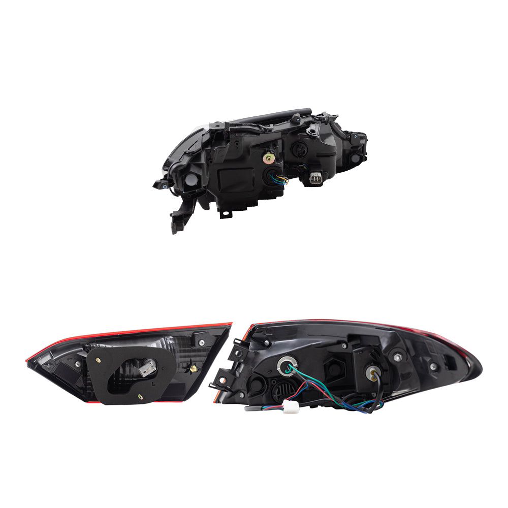 Brock Replacement Driver and Passenger Side Headlights and Tail Lights Quarter Mounted and Lid Mounted 6 Piece Set Compatible with 2018 Camry L/LE & 2018 Camry Hybrid LE