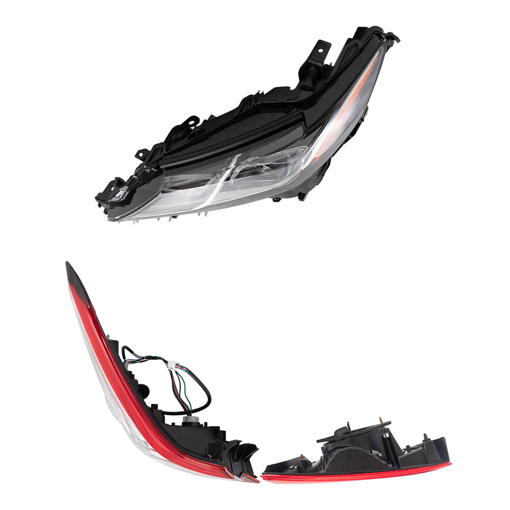 Brock Replacement Driver and Passenger Side Headlights and Tail Lights Quarter Mounted and Lid Mounted 6 Piece Set Compatible with 2018 Camry L/LE & 2018 Camry Hybrid LE