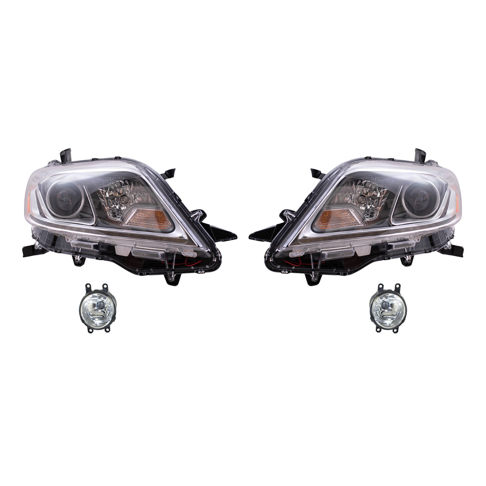 Brock Aftermarket Replacement Part Driver & Passenger Side Headlights w/LED Daytime Running Lights & Fog Lights Kit W/Bezels-Wiring-Switch Set Compatible with 2015-2017 Toyota Sienna EXCEPT SE
