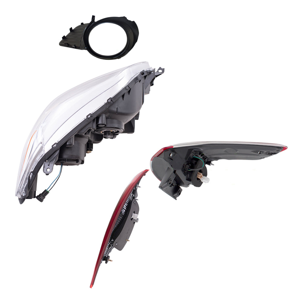 Brock Aftermarket Replacement Part Driver & Passenger Side Headlights w/LED DRLs, Tail Lights Quarter & Liftgate Mounted, & Fog Lights Kit Set Compatible with 2015-2017 Toyota Sienna EXCEPT SE