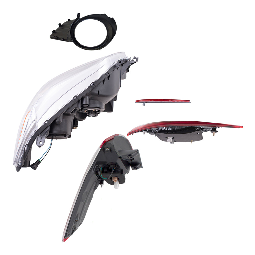 Brock Aftermarket Replacement Part Driver & Passenger Side Headlights w/LED DRLs, Tail Lights, Fog Lights, & Rear Reflectors Set Compatible with 2015-2017 Toyota Sienna EXCEPT SE