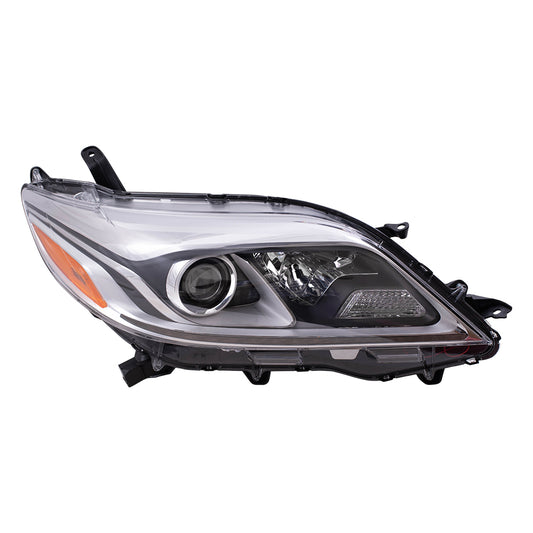 Brock Passenger Side Right Halogen Combination Headlight Assembly With Chrome Bezel-LED Daytime Running Light Compatible With 2015-2020 Toyota Sienna 6221-0090R