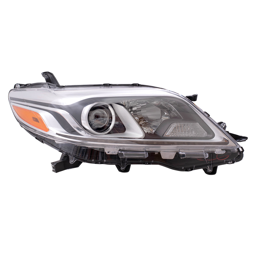 Brock Passenger Side Right Halogen Combination Headlight Assembly With Chrome Bezel-LED Daytime Running Light Compatible With 2015-2020 Toyota Sienna 6221-0090R