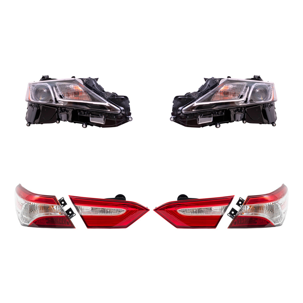 Brock Aftermarket Replacement Driver Left Passenger Right Headlights and Tail Lights Quarter Mounted & Lid Mounted 6 Piece Set Compatible with 2019-2020 Toyota Camry L North America Built ONLY