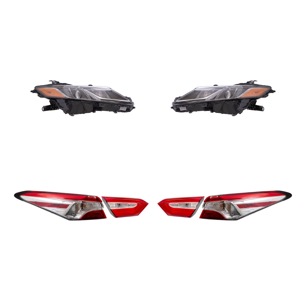 Brock Aftermarket Replacement Driver Left Passenger Right Headlights and Tail Lights Quarter Mounted & Lid Mounted 6 Piece Set Compatible with 2019-2020 Toyota Camry L North America Built ONLY