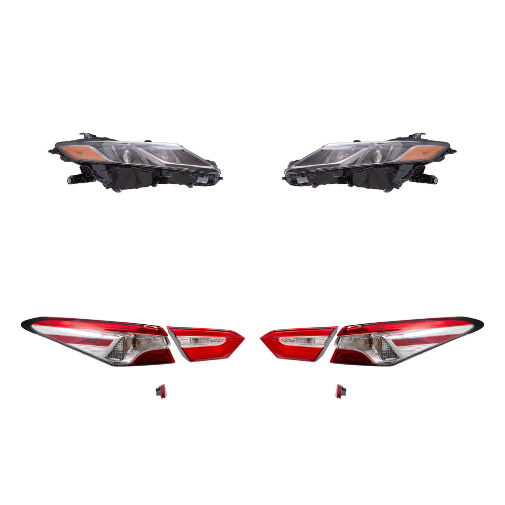 Brock Replacement Headlights, Tail Lights Quarter Mounted & Lid Mounted, and Bumper Reflectors 8 Piece Set Compatible with 2019-2020 Camry L/LE & 2019 Camry Hybrid LE & 2020 Camry Hybrid SE