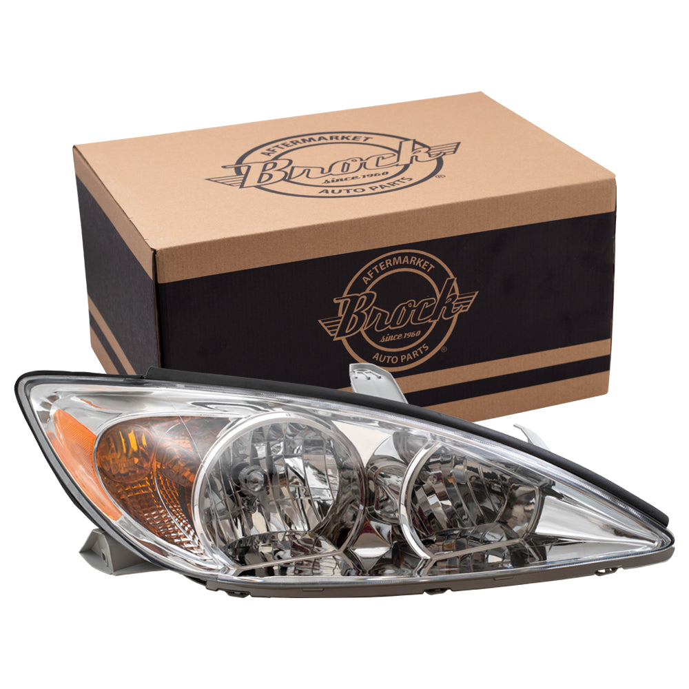 Brock Replacement Halogen Passengers Headlight Lens with Chrome Bezel Compatible with 2002-2004 Camry 81110AA060