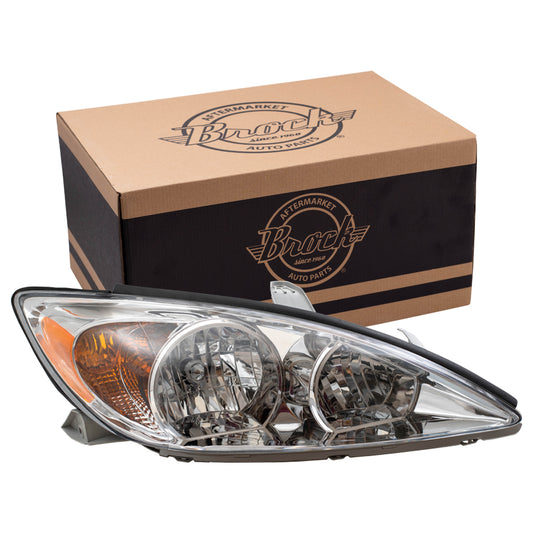 Brock Replacement Halogen Passengers Headlight Lens with Chrome Bezel Compatible with 2002-2004 Camry 81110AA060