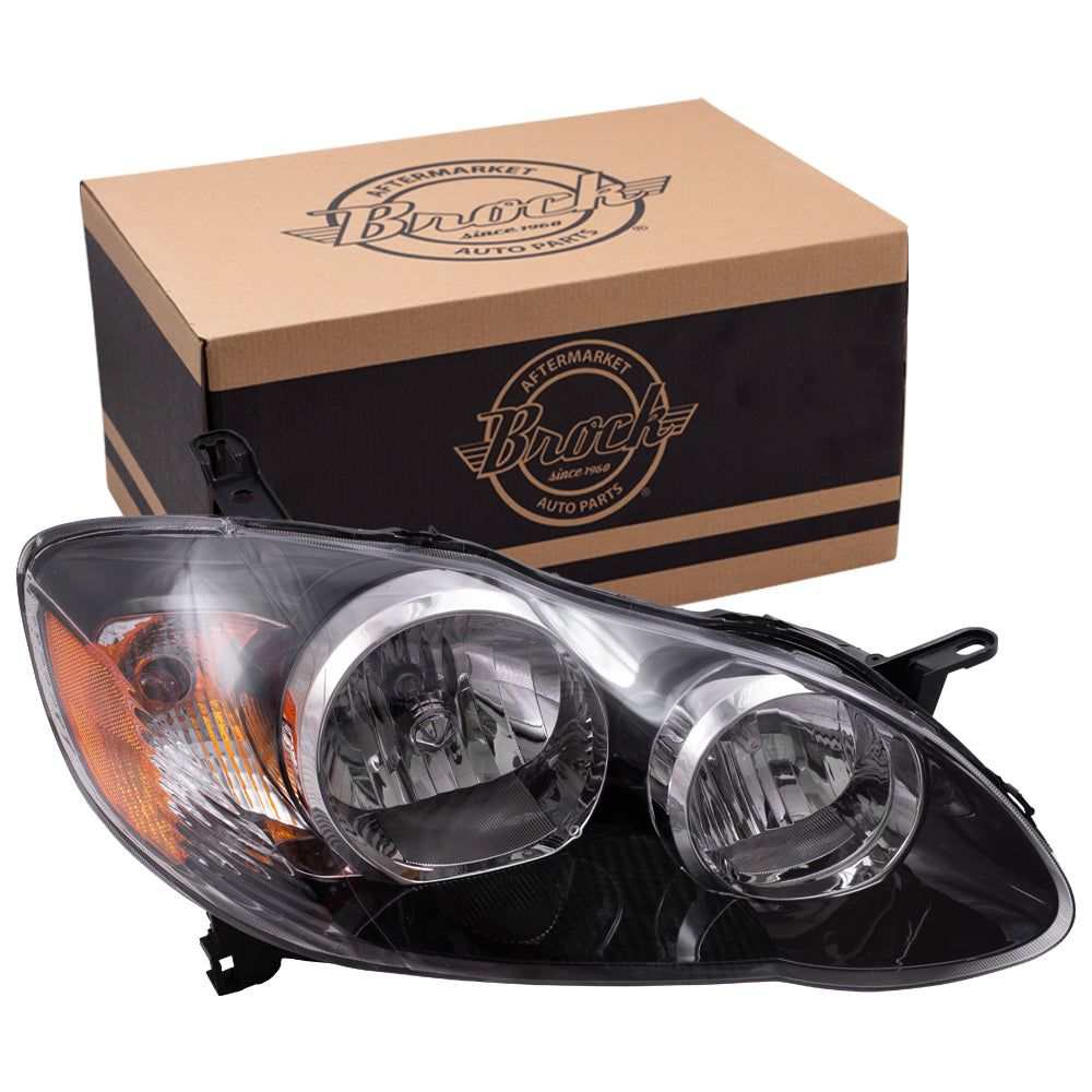 Brock Replacement Passengers Halogen Headlight with Smoked Lens Compatible with 2005-2008 Corolla 8111002370