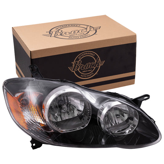 Brock Replacement Passengers Halogen Headlight with Smoked Lens Compatible with 2005-2008 Corolla 8111002370