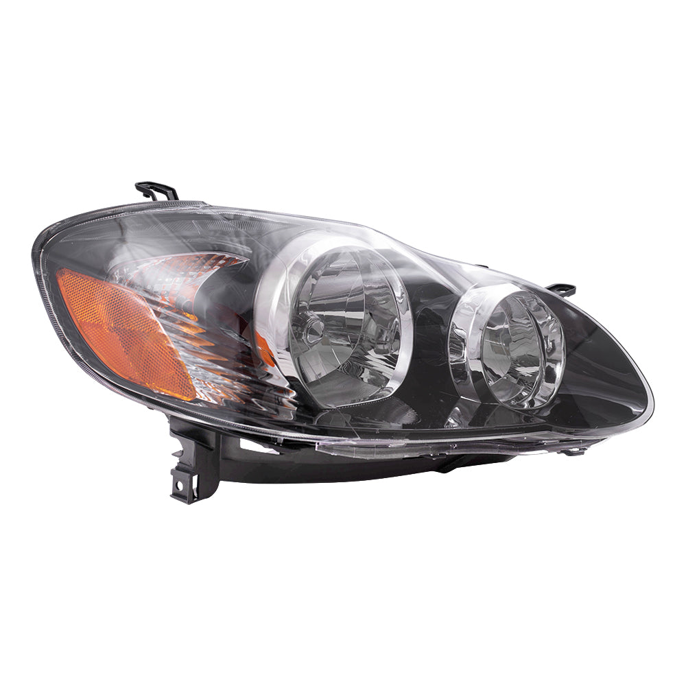 Brock Replacement Passengers Halogen Headlight with Smoked Lens Compatible with 2005-2008 Corolla 8111002370
