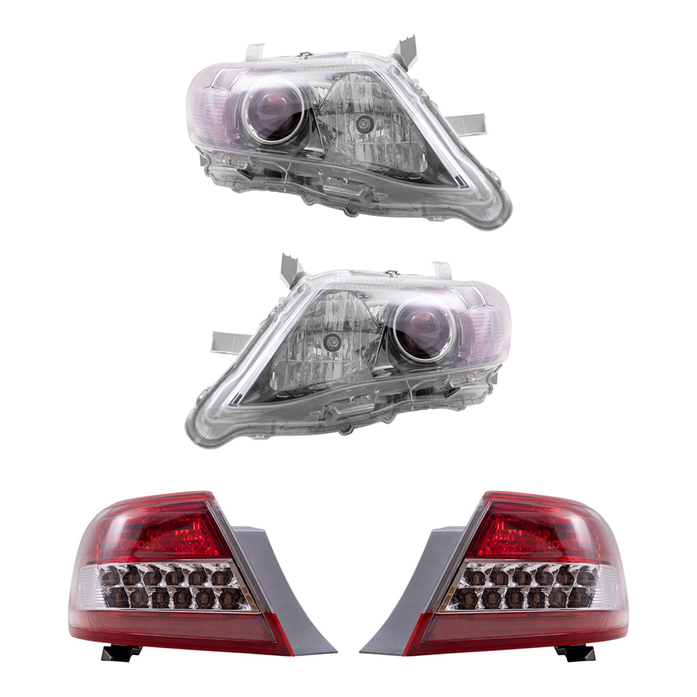 Brock Replacement Driver and Passenger Side Headlights with Smoked Lens & Quarter Mounted Tail Lights 4 Piece Set Compatible with 2010-2011 Camry SE USA Built ONLY