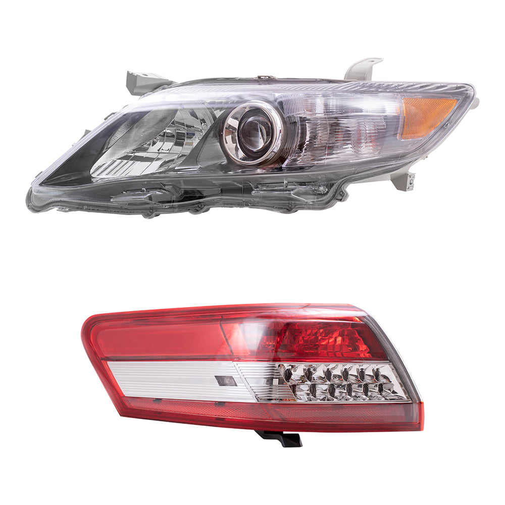 Brock Replacement Driver and Passenger Side Headlights with Smoked Lens & Quarter Mounted Tail Lights 4 Piece Set Compatible with 2010-2011 Camry SE USA Built ONLY