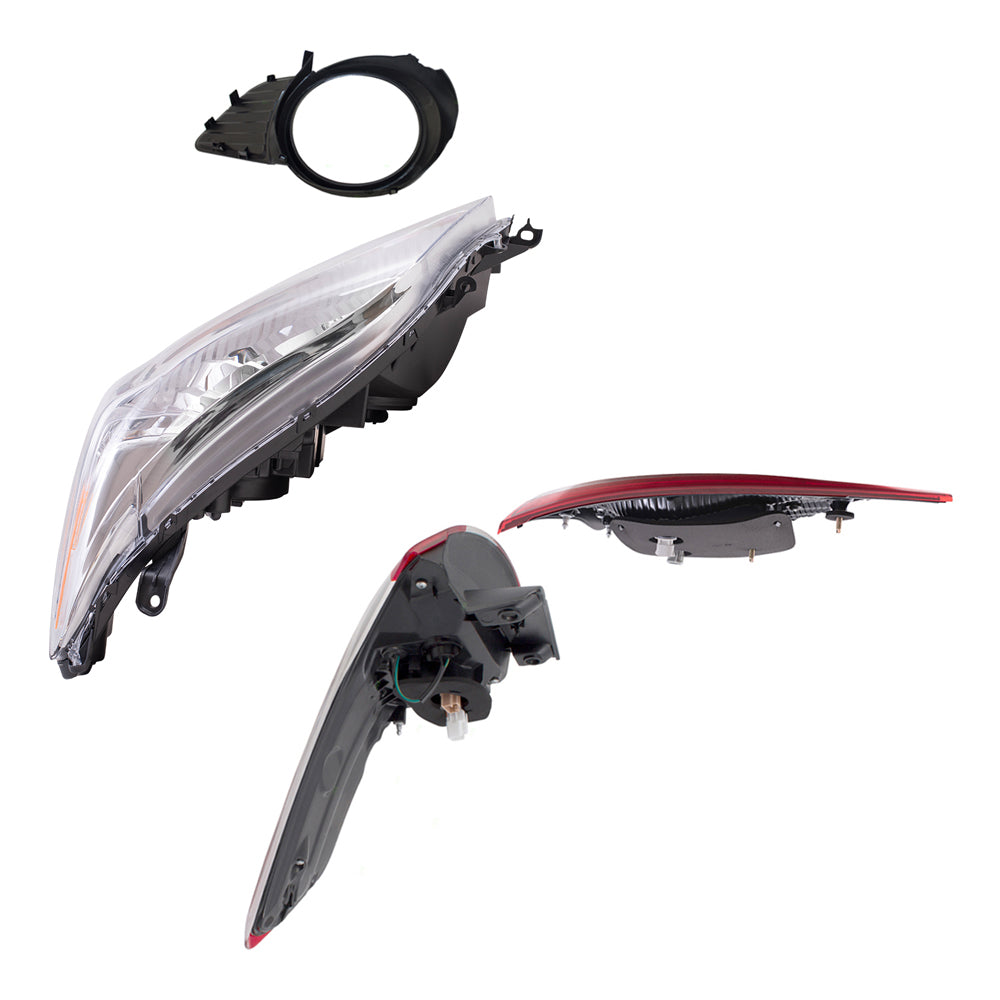 Brock Aftermarket Replacement Part Set of Headlights w/o LED Daytime Running light, & Fog Lights Kit, & Tail Lights Quarter & Liftgate Mounted Set Compatible with 2015-2017 Toyota Sienna EXCEPT SE