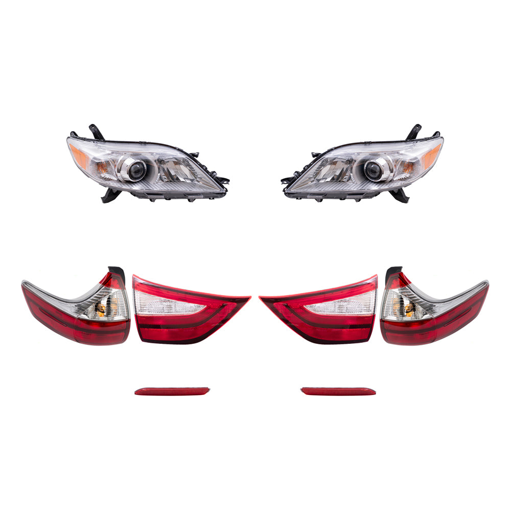 Brock Aftermarket Replacement Part Set of Headlights w/o LED Daytime Running light, Tail Lights Quarter & Liftgate Mounted,& Rear Bumper Reflectors Compatible with 2015-2019 Toyota Sienna EXCEPT SE