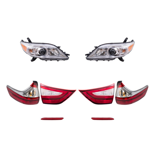 Brock Aftermarket Replacement Part Set of Headlights w/o LED Daytime Running light, Tail Lights Quarter & Liftgate Mounted,& Rear Bumper Reflectors Compatible with 2015-2019 Toyota Sienna EXCEPT SE