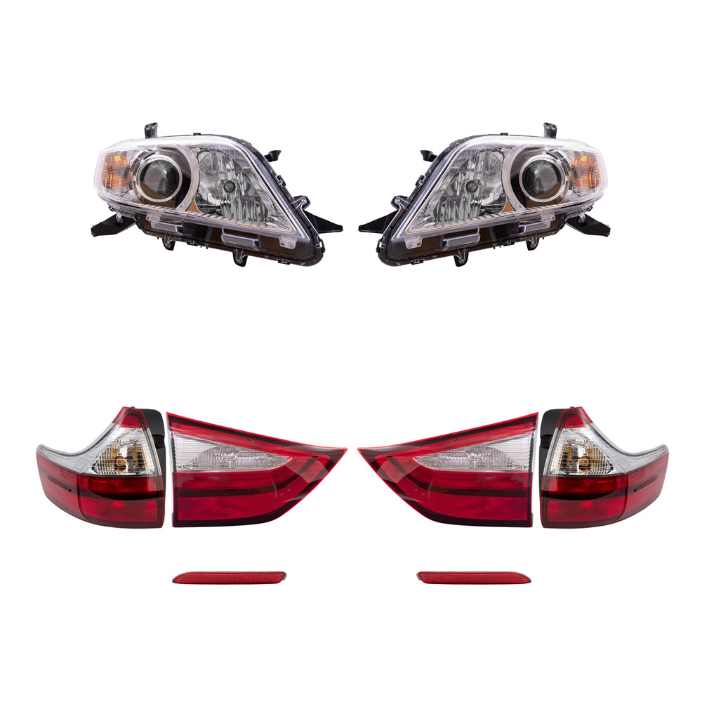 Brock Aftermarket Replacement Part Set of Headlights w/o LED Daytime Running light, Tail Lights Quarter & Liftgate Mounted,& Rear Bumper Reflectors Compatible with 2015-2019 Toyota Sienna EXCEPT SE