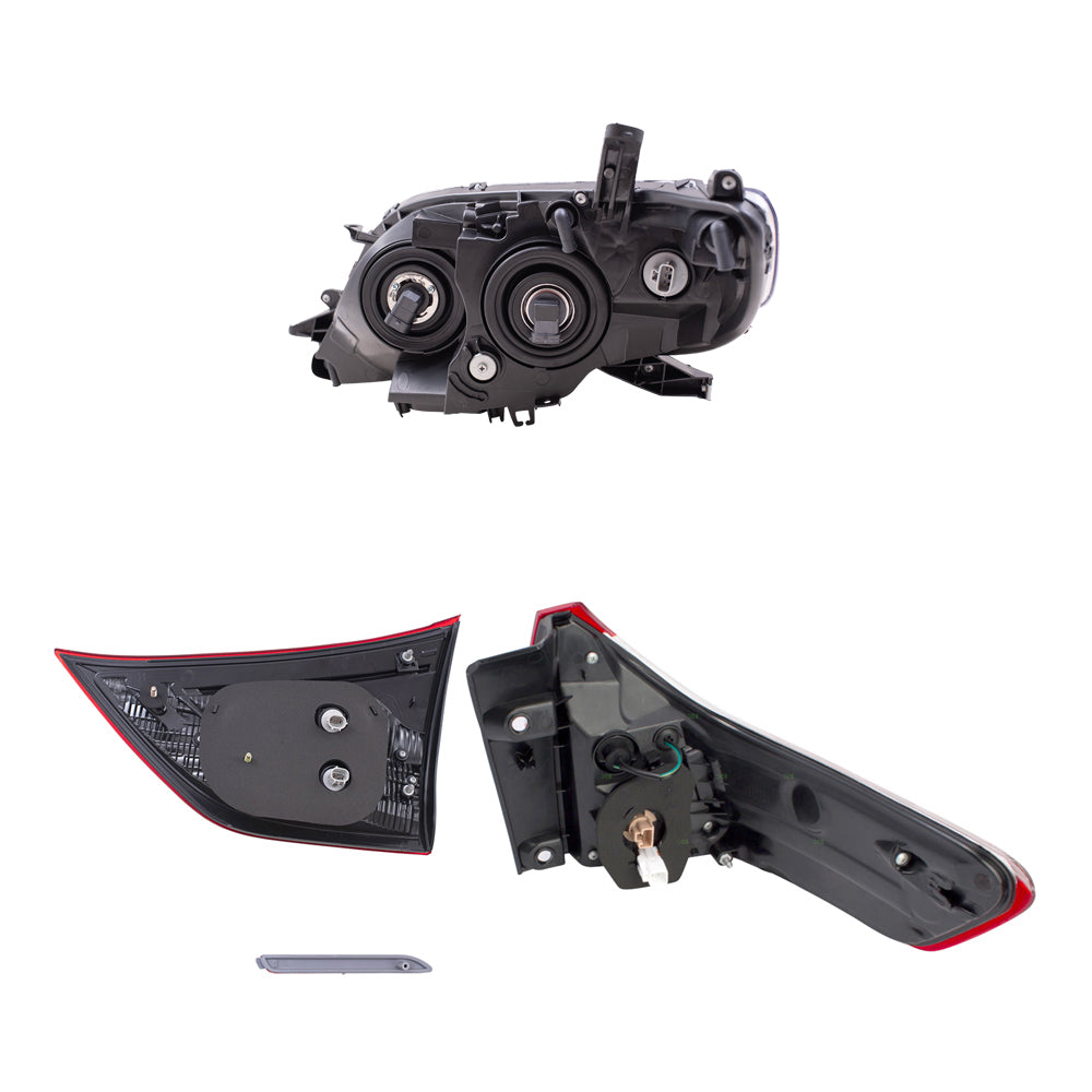 Brock Aftermarket Replacement Part Set of Headlights w/o LED Daytime Running light, Tail Lights Quarter & Liftgate Mounted,& Rear Bumper Reflectors Compatible with 2015-2019 Toyota Sienna EXCEPT SE