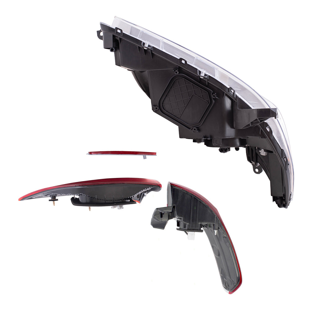 Brock Aftermarket Replacement Part Set of Headlights w/o LED Daytime Running light, Tail Lights Quarter & Liftgate Mounted,& Rear Bumper Reflectors Compatible with 2015-2019 Toyota Sienna EXCEPT SE