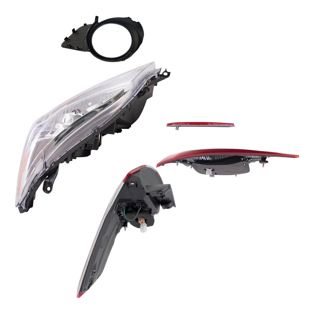 Brock Aftermarket Replacement Part Set of Headlights w/o LED Daytime Running light, Fog Lights Kit, Tail Lights, & Rear Bumper Reflectors Set Compatible with 2015-2017 Toyota Sienna EXCEPT SE