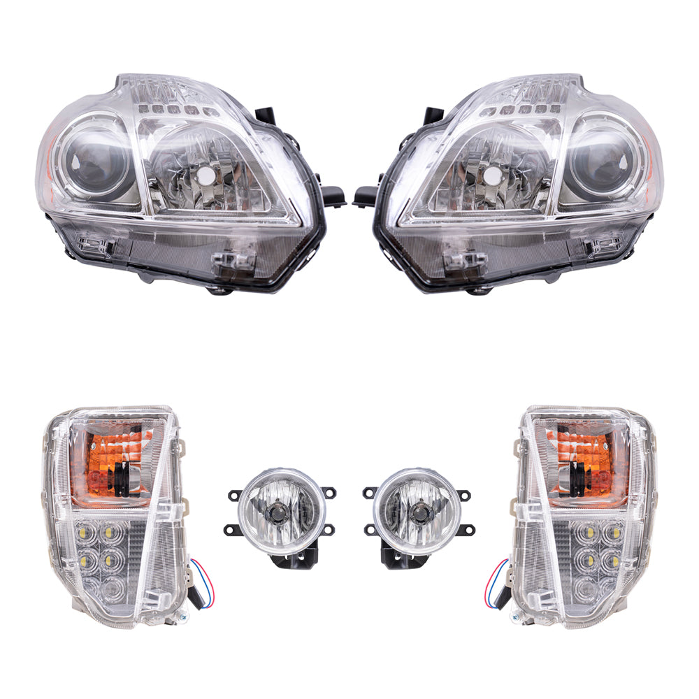 Brock Replacement Driver and Passenger Side Headlights, Turn Signal Lights and Fog Lights 6 Piece Set Compatible with 2012-2014 Prius Built through 10/31/13 ONLY
