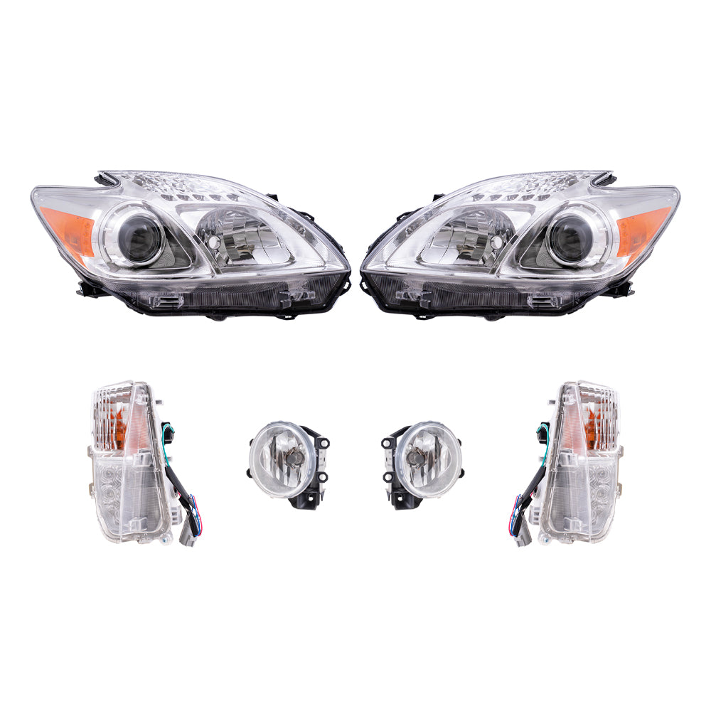 Brock Replacement Driver and Passenger Side Headlights, Turn Signal Lights and Fog Lights 6 Piece Set Compatible with 2012-2014 Prius Built through 10/31/13 ONLY