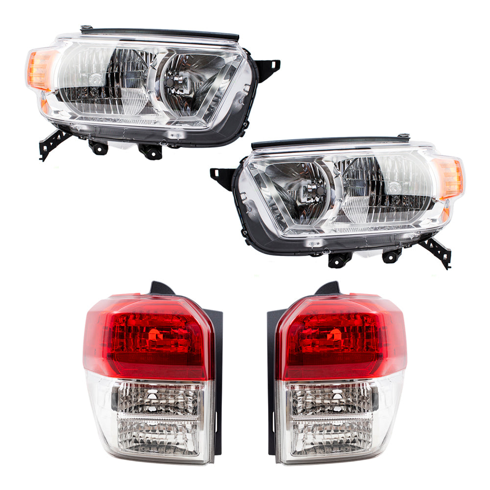Brock Replacement Halogen Combination Headlight and Tail Light W/ Chrome Bezel 4 Piece Set Compatible with 10-13 4Runner