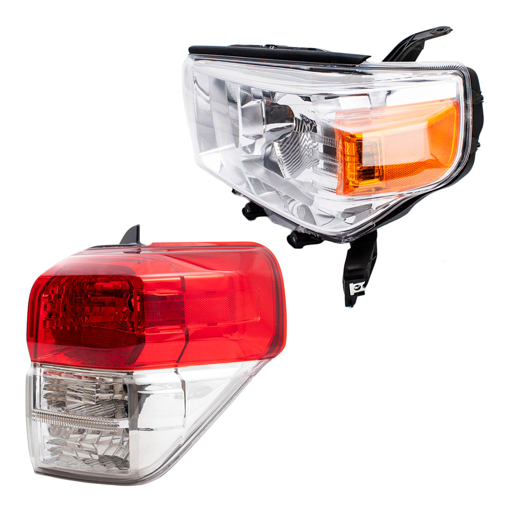 Brock Replacement Halogen Combination Headlight and Tail Light W/ Chrome Bezel 4 Piece Set Compatible with 10-13 4Runner