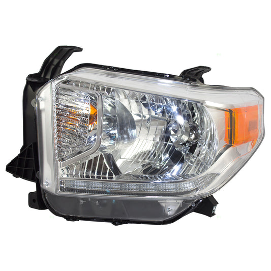 Brock Replacement Drivers Halogen Combination Headlight Headlamp w/ Chrome Bezel Compatible with 14-17 Tundra w/ Power Leveling & LED DRL 81150-0C101