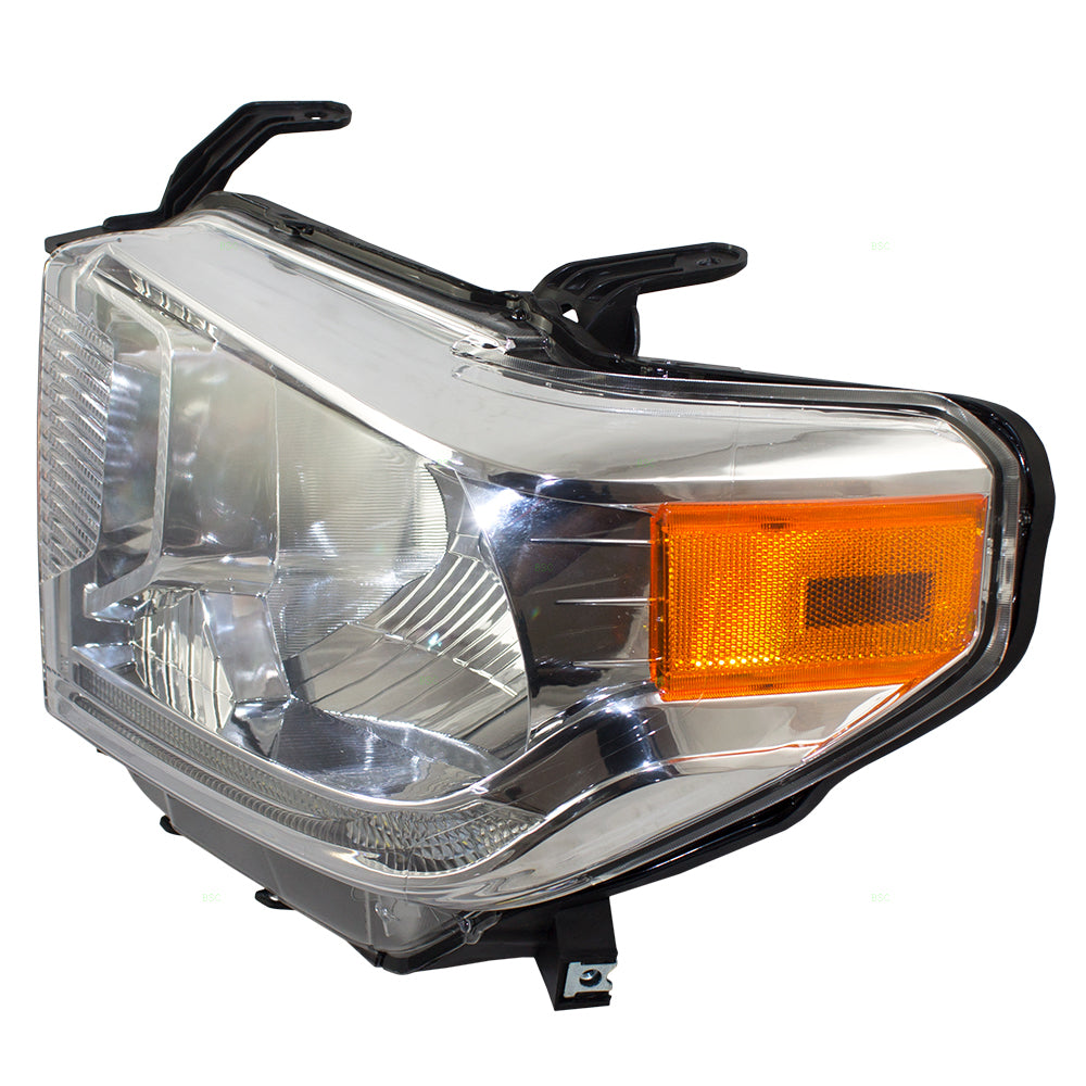 Brock Replacement Drivers Halogen Combination Headlight Headlamp w/ Chrome Bezel Compatible with 14-17 Tundra w/ Power Leveling & LED DRL 81150-0C101