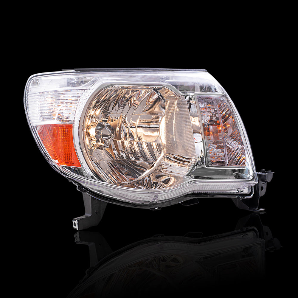 Brock Replacement Driver and Passenger Side Halogen Combination Headlight Assemblies with Bright Chrome Bezel Compatible with 2005-2011 Toyota Tacoma