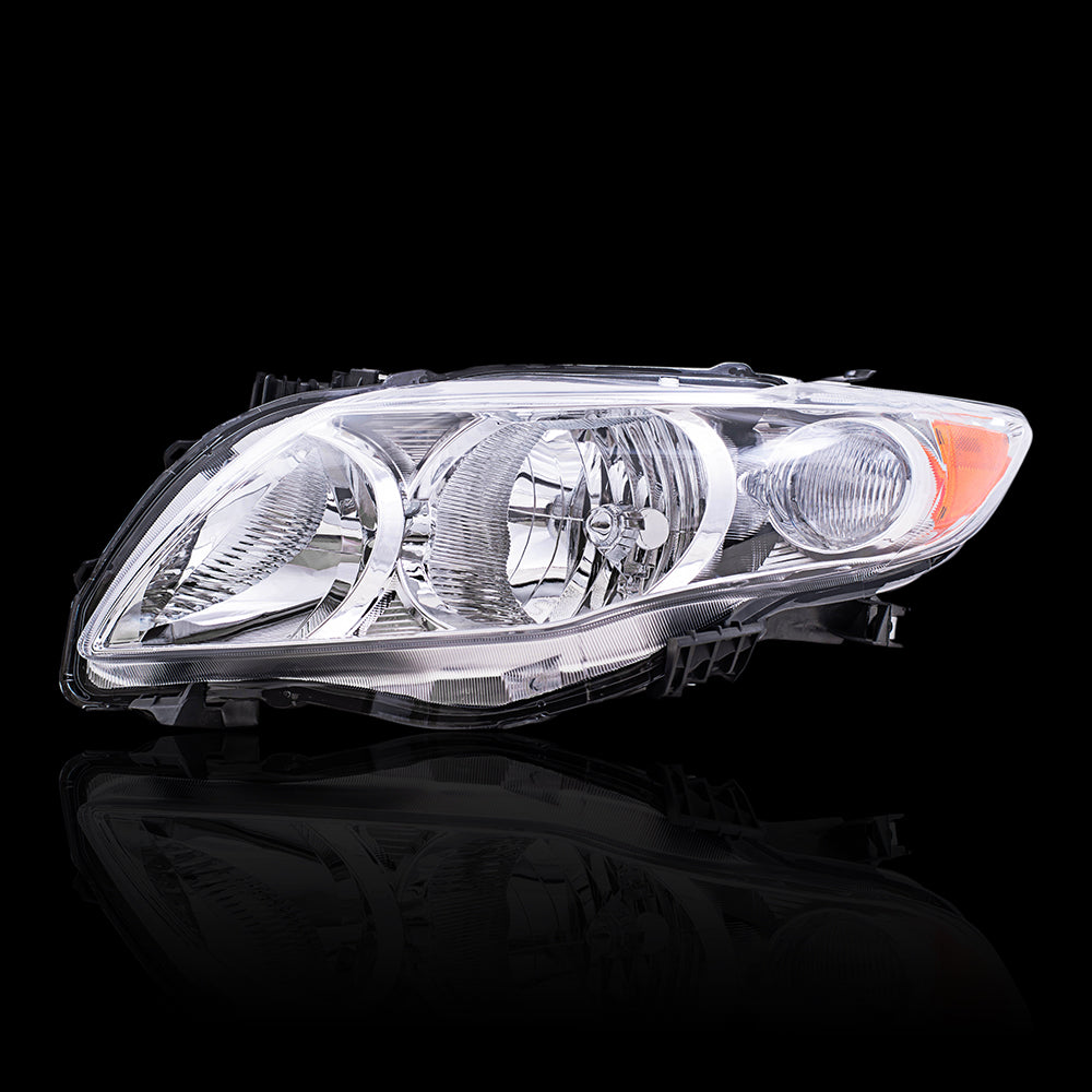 Brock Replacement Driver and Passenger Side Halogen Combination Headlight Assembly with Chrome Bezel Set Compatible with 09-10 Corolla NORTH AMERICAN BUILT